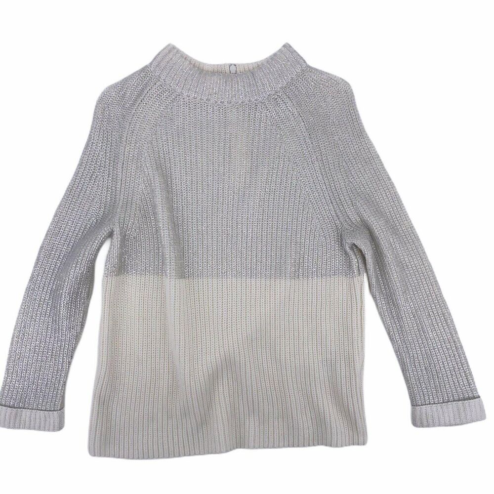 Chico's Two-Tone Cream and Light Gray Crewneck Sweater
